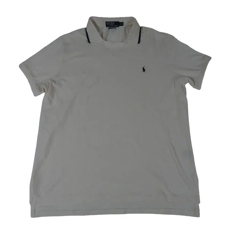 Ralph Lauren Vintage Johnny Collar Cream Polo Shirt Men's Custom Fit Men's XL